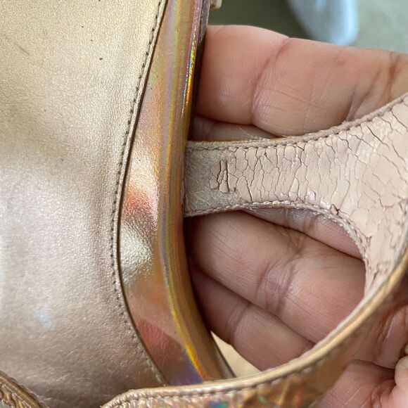 Stuart Weitzman Flapper Holographic sandals Size 8 Tassel‎ Metallic Rose Gold - Picture 11 of 11